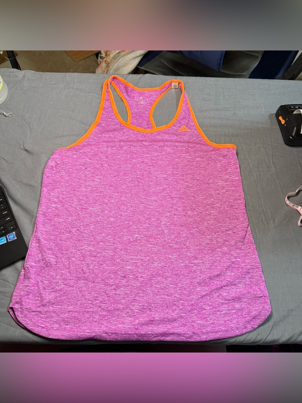 adidas Purple Heather Racerback Tank with Orange Trim - Picture 1 of 5